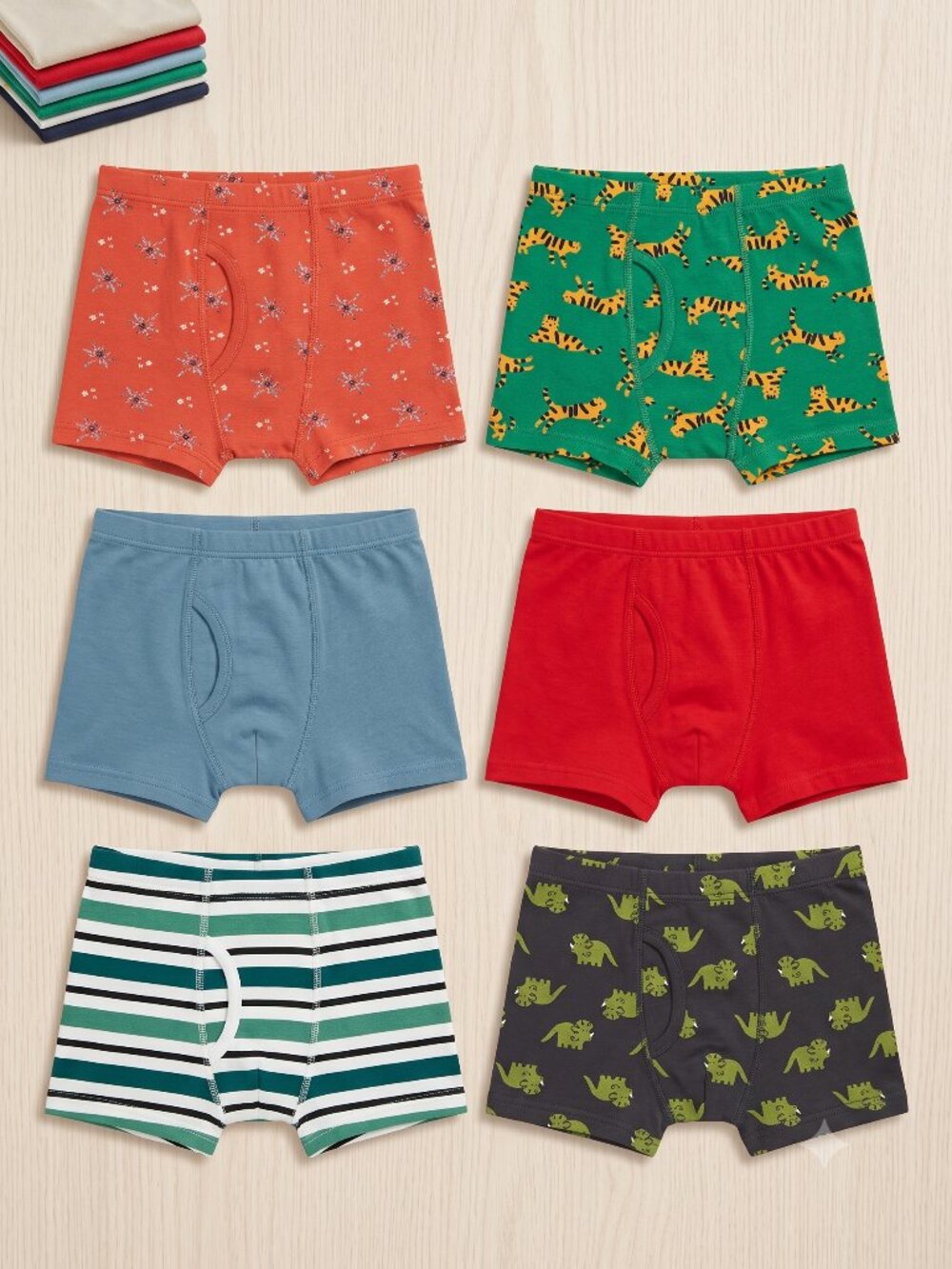NWT Boys 6-Pack Cotton Underwear Trunks Size S Animal Prints